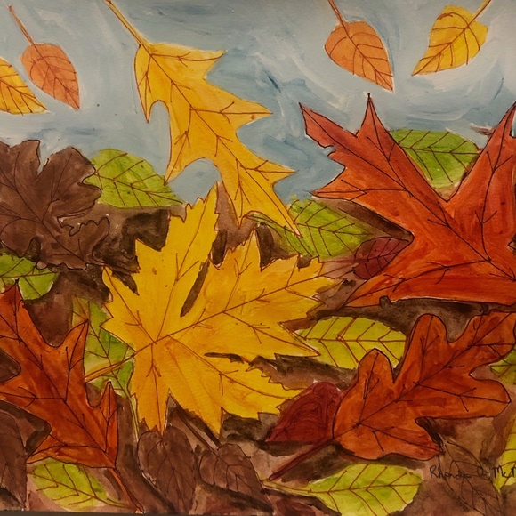 HAND CRAFTED Colorful Fall Leaves Watercolor Painting - Picture 2 of 6